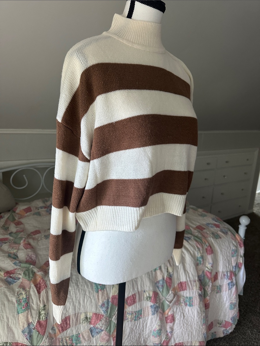 Divided Cream and Brown Striped Turtleneck Sweater
